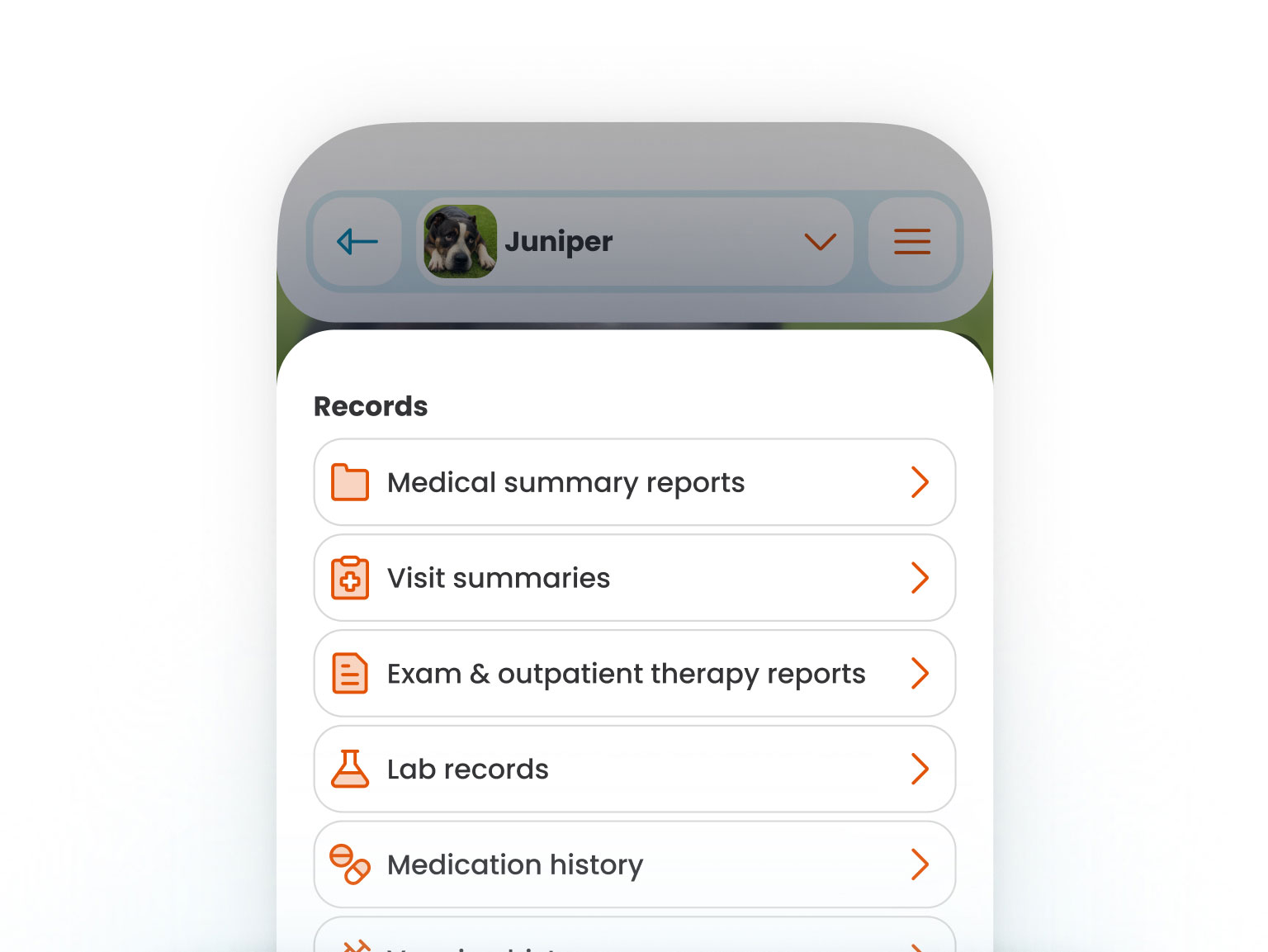 A screenshot featuring a page from Banfield's mobile app