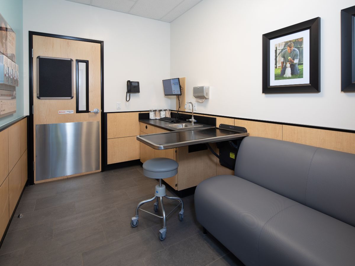 A view of a Banfield - Happy Valley exam room and folding table