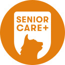 The orange Senior Care Plus Optimum Wellness Plan badge