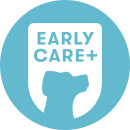 A teal icon with a puppy indicating the Early Care Plus Optimum Wellness Plan