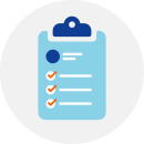 Illustration of a blue clipboard with orange checkmarks