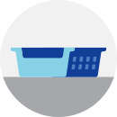 Illustration of a blue plastic bin indicating a cat litter box
