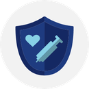 An illustrated icon of a blue shield with a heart and a syringe on it