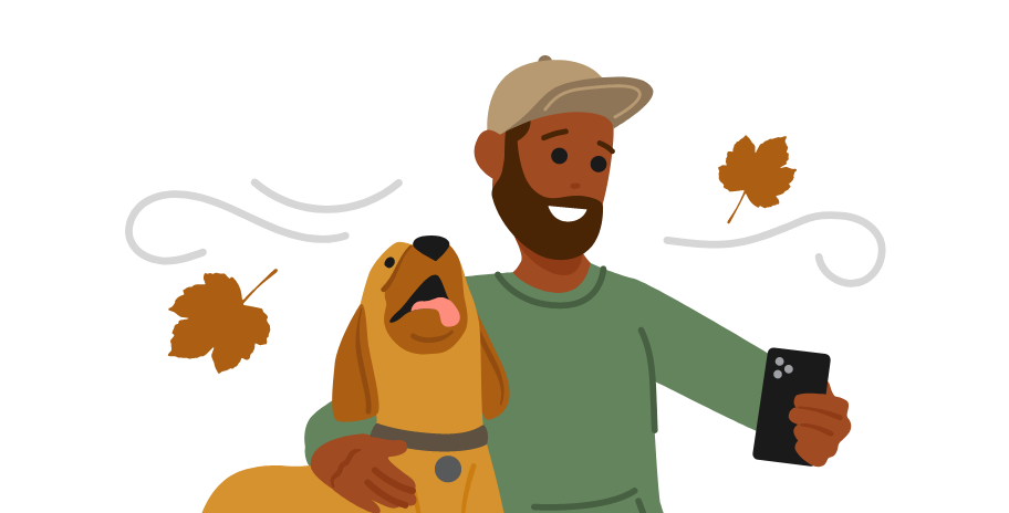 An illustration of a man and a dog