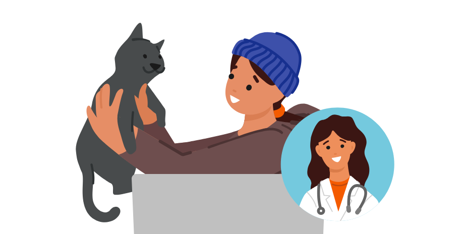 An illustration of a woman holding a cat