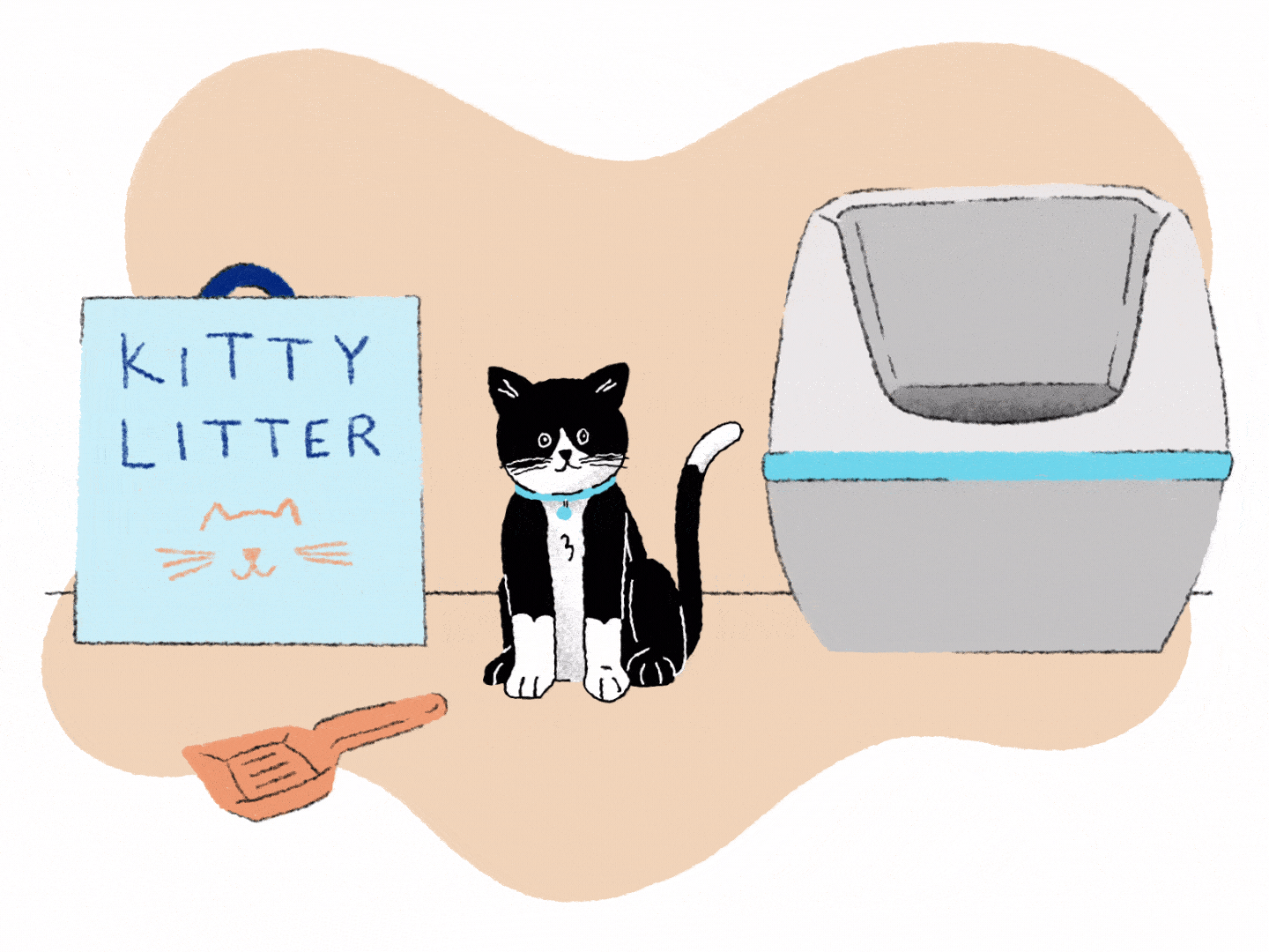 Illustration of four kittens eating