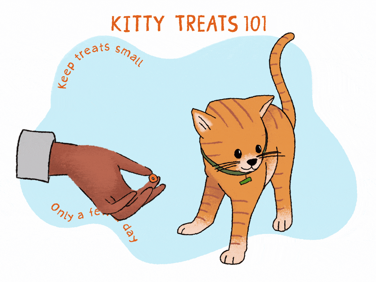hand gives treat orange cat illustration
