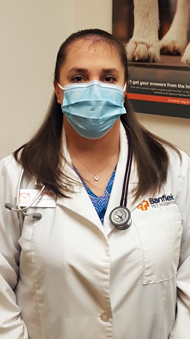 A female veterinarian at the Banfield Pet Hospital