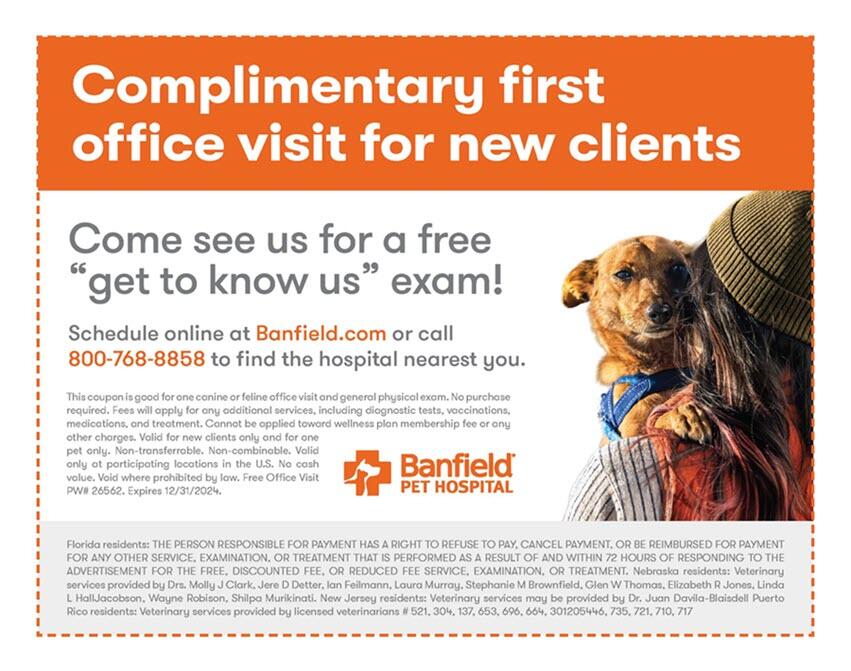 Complimentary First office visit for new pet patients coupon